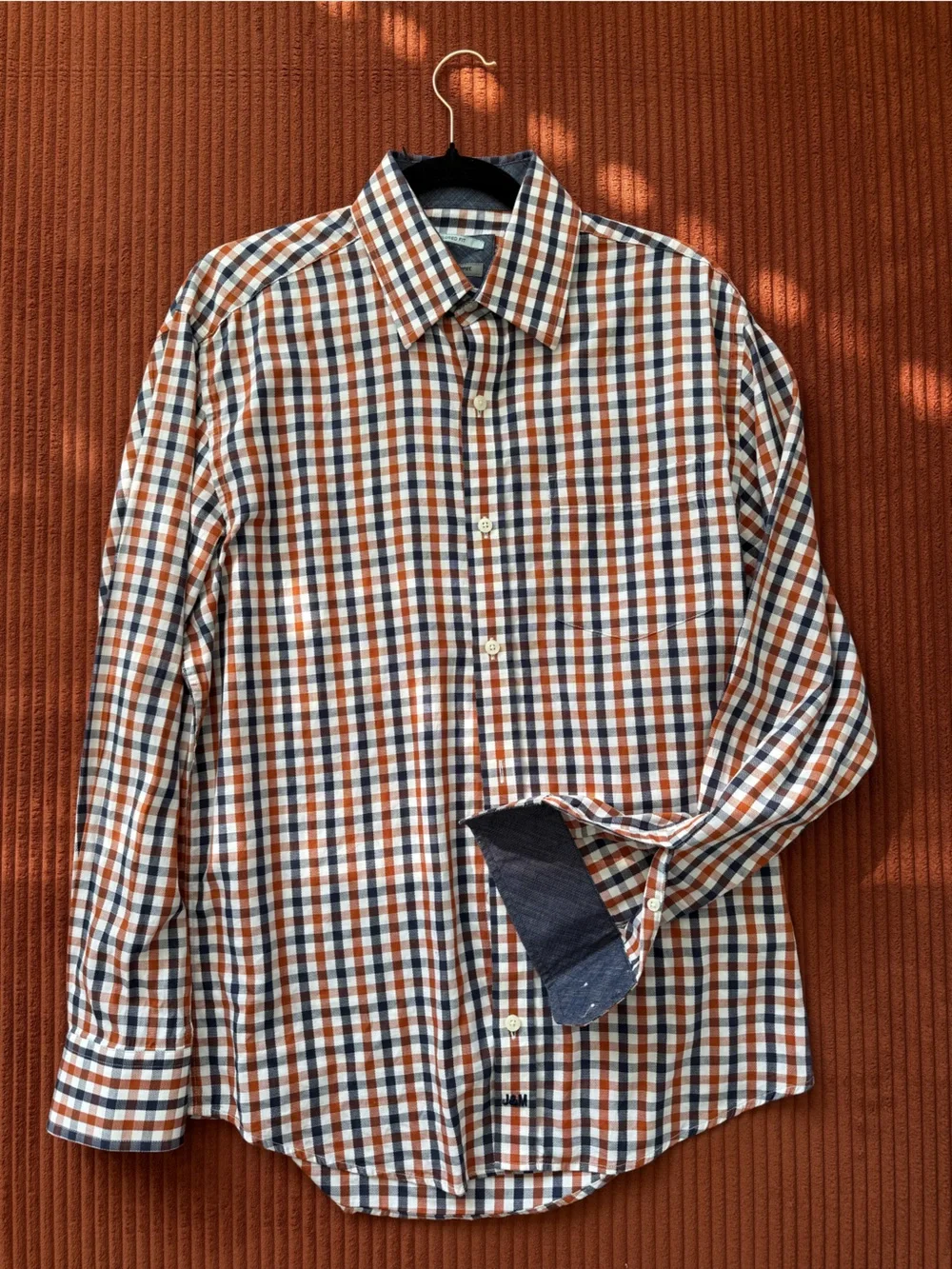 Johnston & Murphy Orange, Blue and White Checked Button-Down Shirt